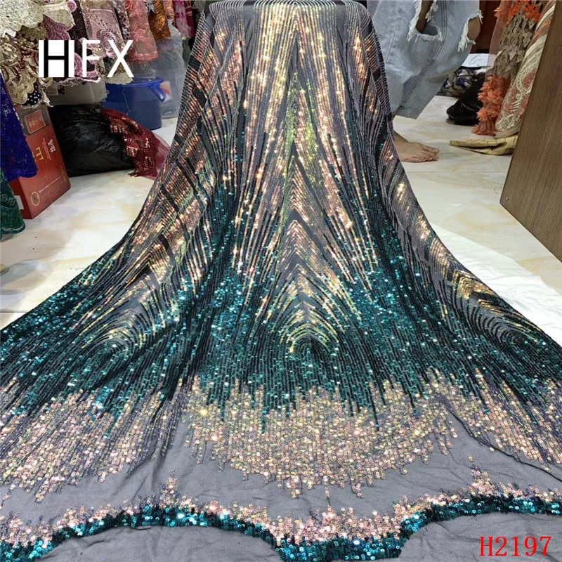 

Nigerian Lace Fabrics 5yard 3D Sequins lace fabric net lace fabric 2019 Sequins, green lace fabric for haute couture dress F2197