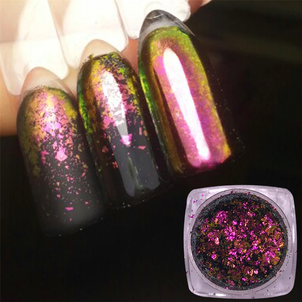 

1 box Chameleon 14 Colors 3D Flakes Sequins Nail Glitter Powder Dust Mirror Chrome Pigment Nail Art Sheets Decorations