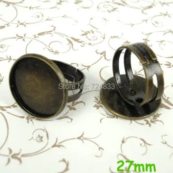 

Blank Bezel Ring bases w/ Inner 27mm Round tray Pads Brass Glass Cabochon Hollow Ring Settings Antique Bronze tone DIY Making
