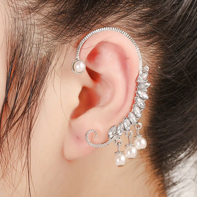 

crystal pearl jewelry earring ear clip ear pierced ears ear cuff kolczyki aros orecchini pendientes mujer moda oorbellen aretes