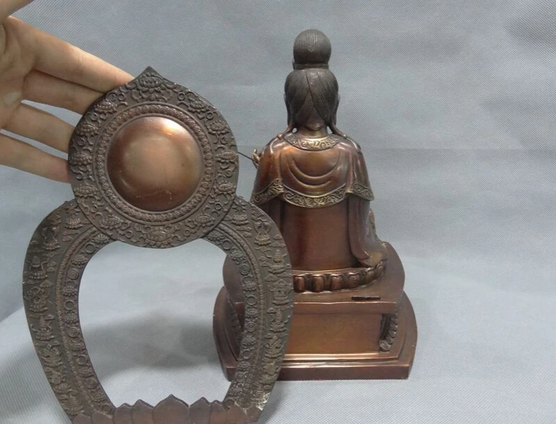 Песня voge Gem S3165 12 &quotКитайская чистая бронза Joss Supreme Deity Lotus Guan Yin Kwan статуя