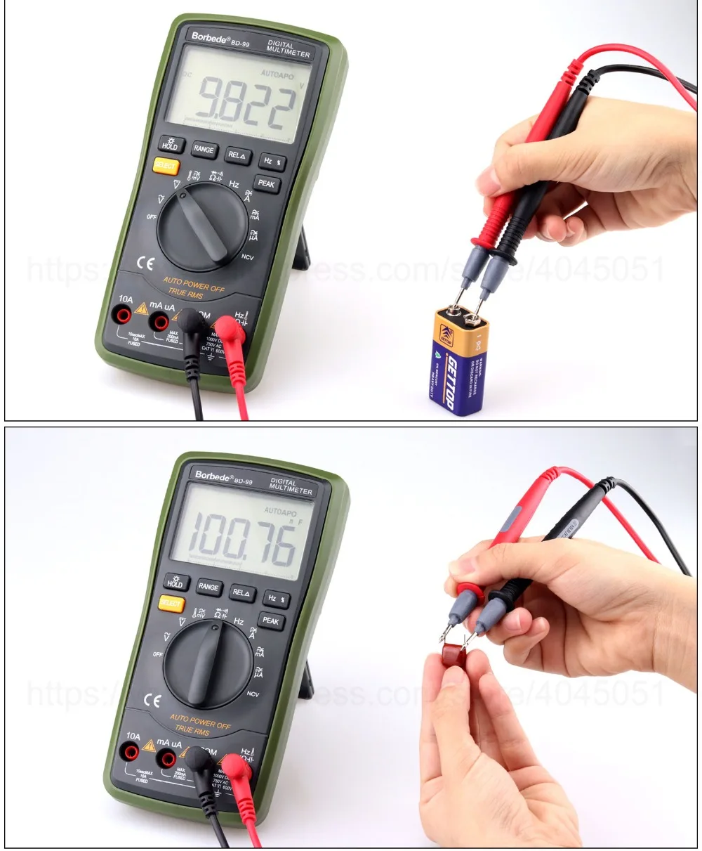 Borbede BD-99 Цифровой мультиметр 20000 отсчетов Автоматический диапазон DC AC Сопротивление Емкость пиковое удержание тестер-1 год гарантии