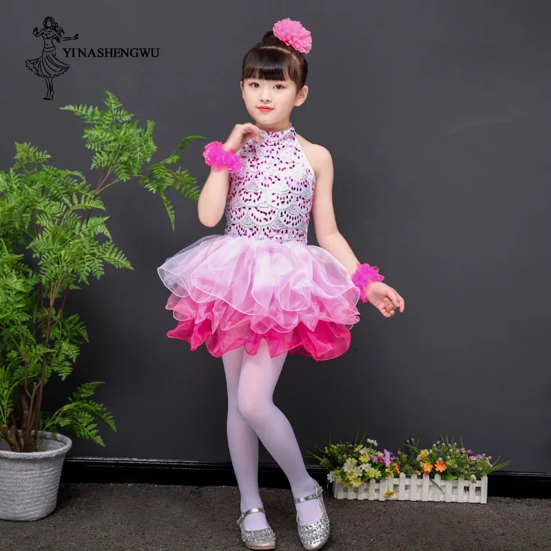 Jazz Dance Costumes for girls Sweet and Lovely Princess Dress Sequined Skirt Pettiskirt Pink Dance Dress Ballet Dance