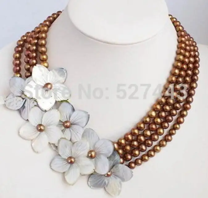 

Wholesale free hot sale>>>>NEW 6-7mm Chocolate Pearl Shell flower Necklace