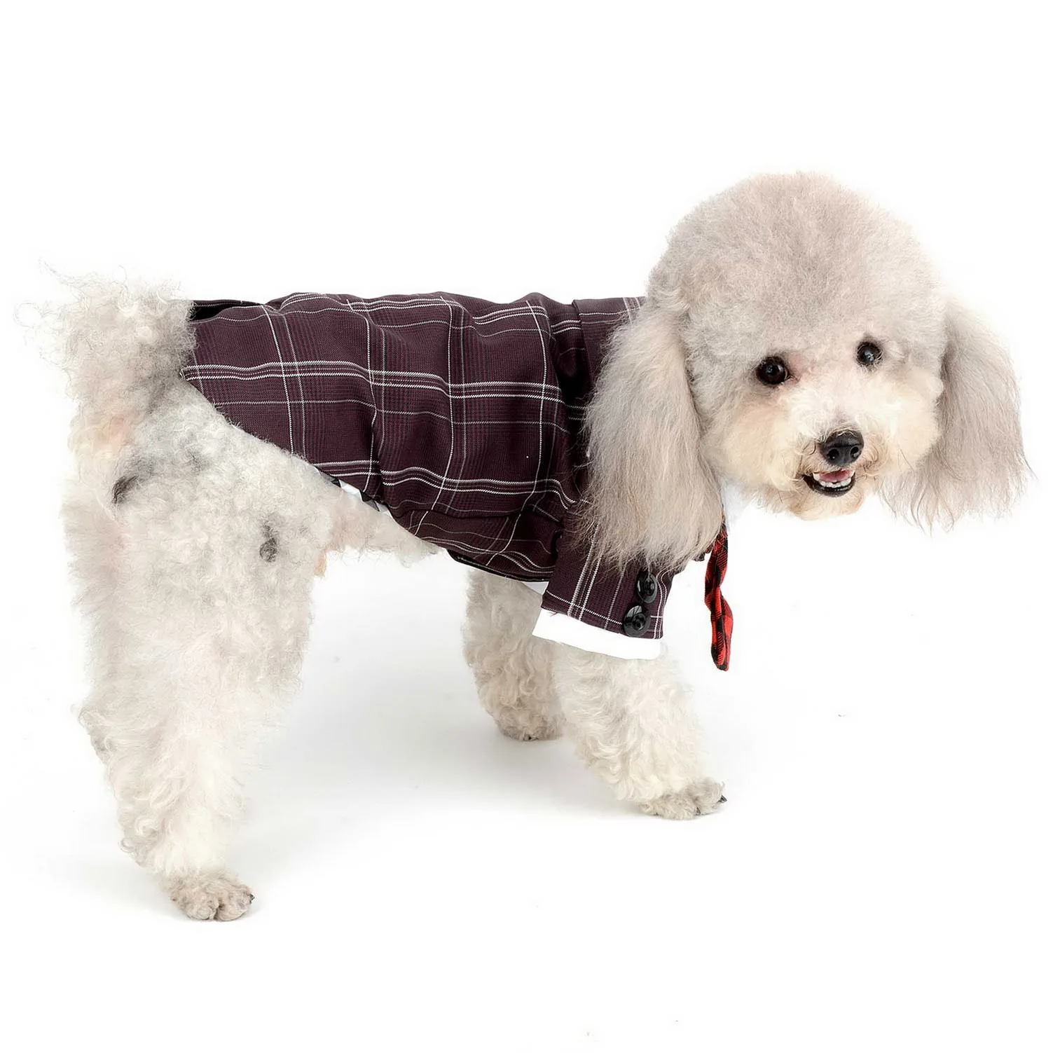 Маленькая собака смокинги Pet Клетчатый костюм щенок праздничная одежда с галстуком Формальное Джентльмен Одежда Cat рубашка для смокинга