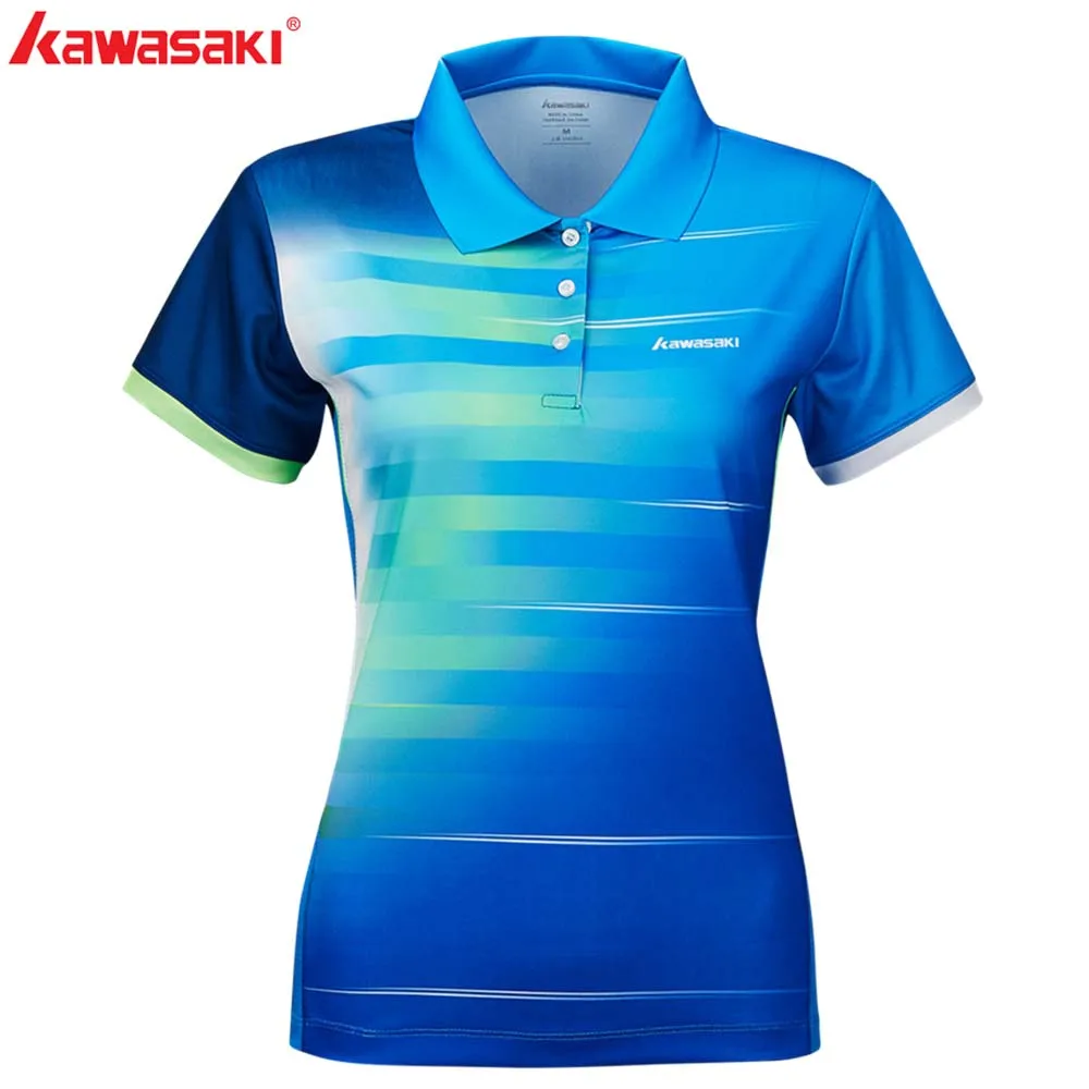 KAWASAKI Брендовая женская рубашка с коротким рукавом для бадминтона и настольного тенниса, Спортивная футболка с воротником для бега, спортивная одежда для женщин, Спортивная ST-S2102 - Цвет: Синий