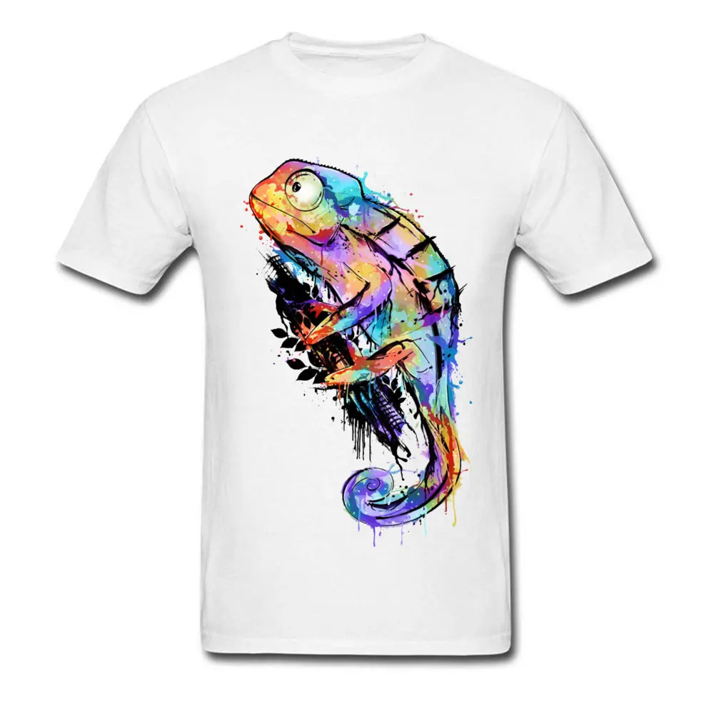 Best Chameleon T shirt For Men Novelty Vaporwave T Shirt 100% Cotton Great Tshirt Gift Custom Reptile Animal Tees Watercolor Designer