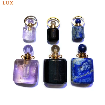 

Natural Genuine Amethysts Stone Bottle Pendant Necklace Perfume Bottle Essential Oil Diffuser lapis lazuli somky quartz Chakra