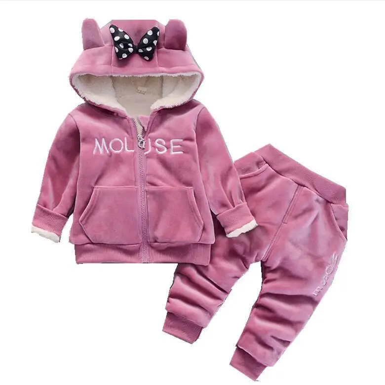 

2020 Winter Baby Girl Clothing Set Cartoon Hooded Fashon Boys Clothes Sets Fleece Children Outfits Autumn Toddler Tracksuit