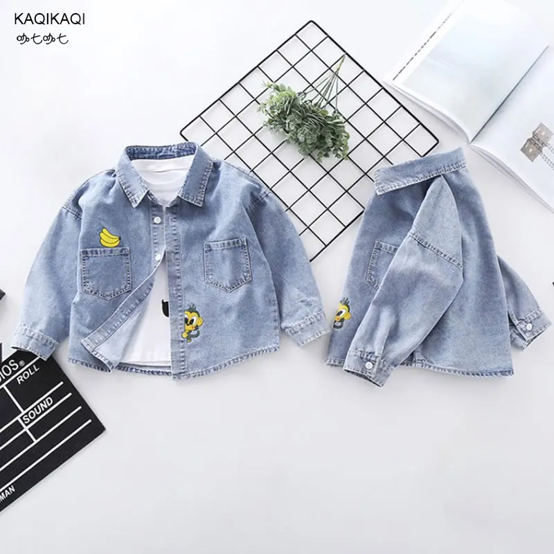 

Children's Jacket Denim Boys Monkey Banana Jean Shirt Kids clothing baby Tops Casual outerwear 2019Spring Autumn