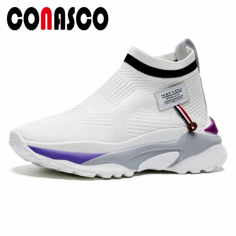 

CONASCO New Women Beathable Casual Shoes Woman Platforms Slip On Party Night Club Ankle Boots Ladies New Shoes Martin Boots