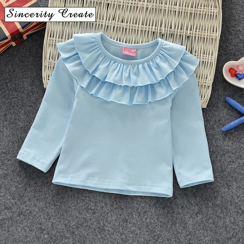 Bébé filles chemises à manches longues grandes filles hauts école fille blouses solides pour enfants enfant en bas âge vêtements pour enfants vêtements 1-7y KT-1813