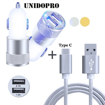 Unidopro Dual USB Car Charger + 1M Type C USB 3.1 Charging Data Cable Set for Google PIXEL 2 , PIXEL 2 XL USB-C Chargeur Cable