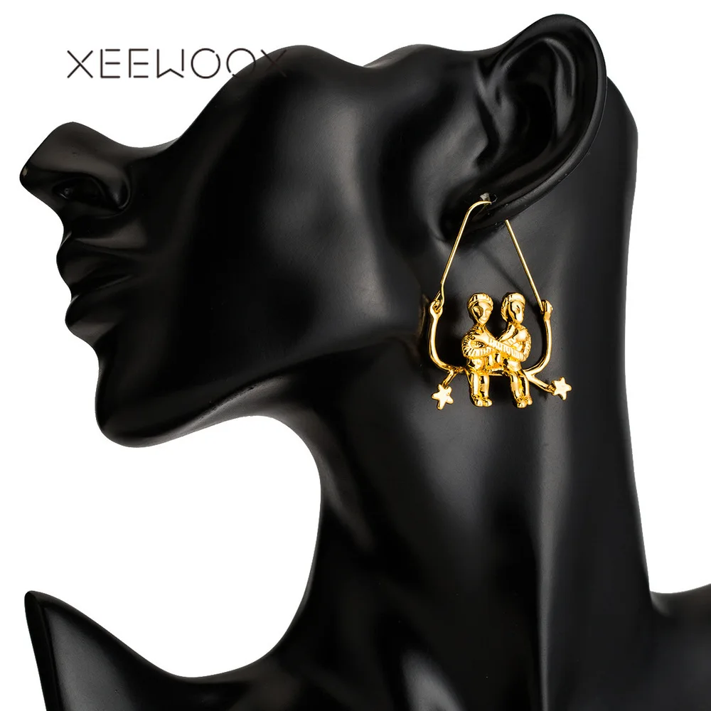 XEEWOOX 2019 Новые простые модные серьги золотого цвета для женщин большие полые