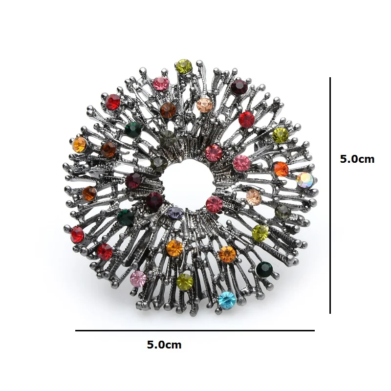 

Retro Multicolor Rhinestone Round Wrenth Flower Brooches Women Men's Metal Weddings Brooch Pins