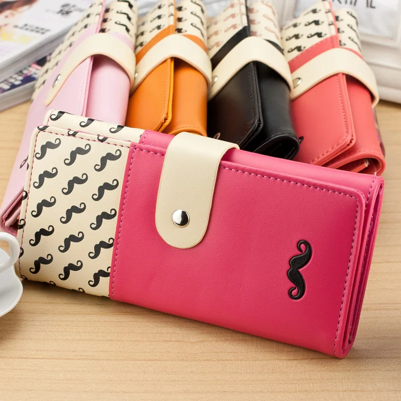 

Women Smooth PU Leather Wallet Cute Mustaches Pattern Purse Clutches Coin Purse Cards Holder Bag