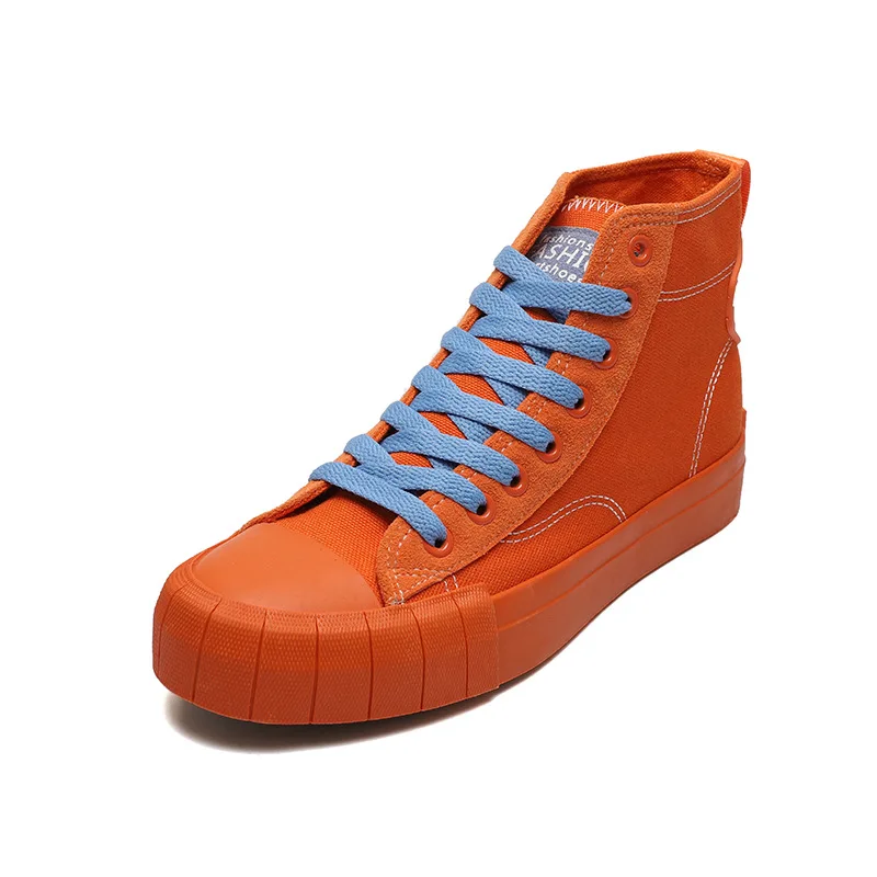 Модная парусиновая женская обувь; яркие оранжевые высокие женские повседневные кроссовки; дышащая женская обувь для отдыха на платформе
