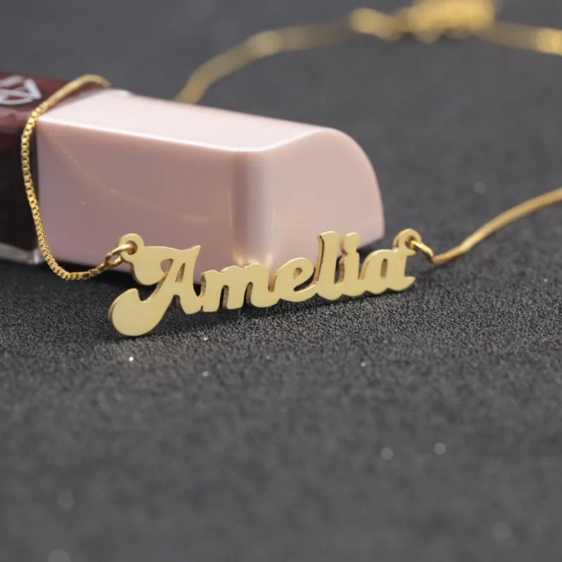 Custom Solid Name Necklace 925 Silver Personalized Golden Plated