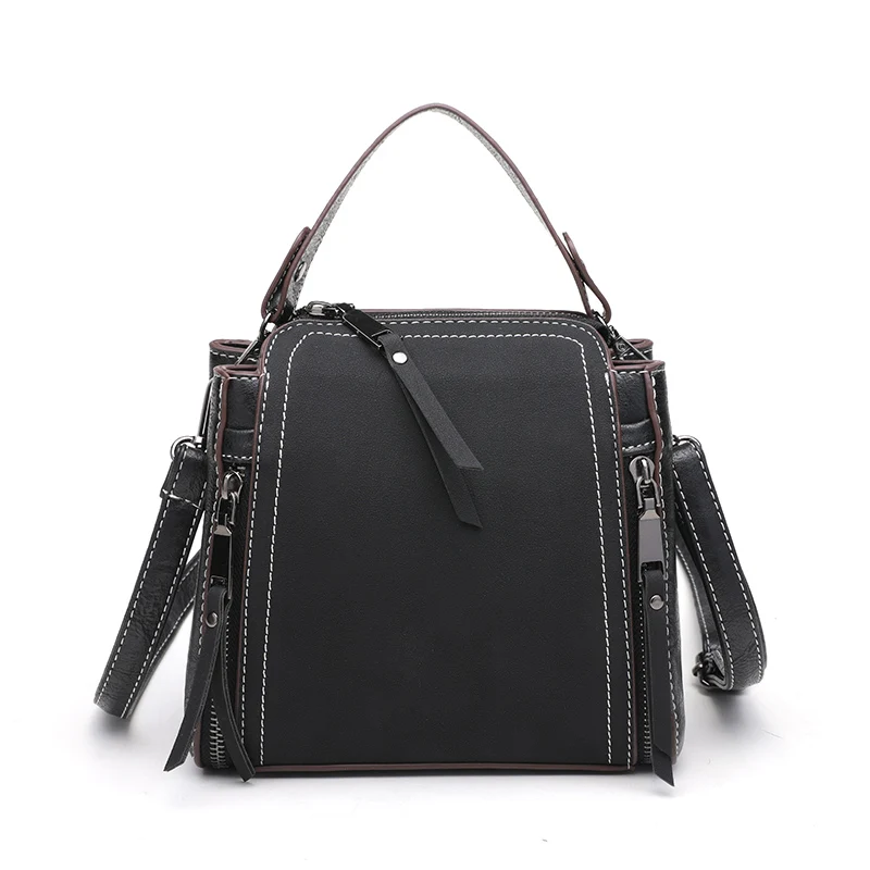 Women Messenger Shoulder Top Handle Bags Scrub PU Leather Luxury Ladies Tote Bag Both Side ...