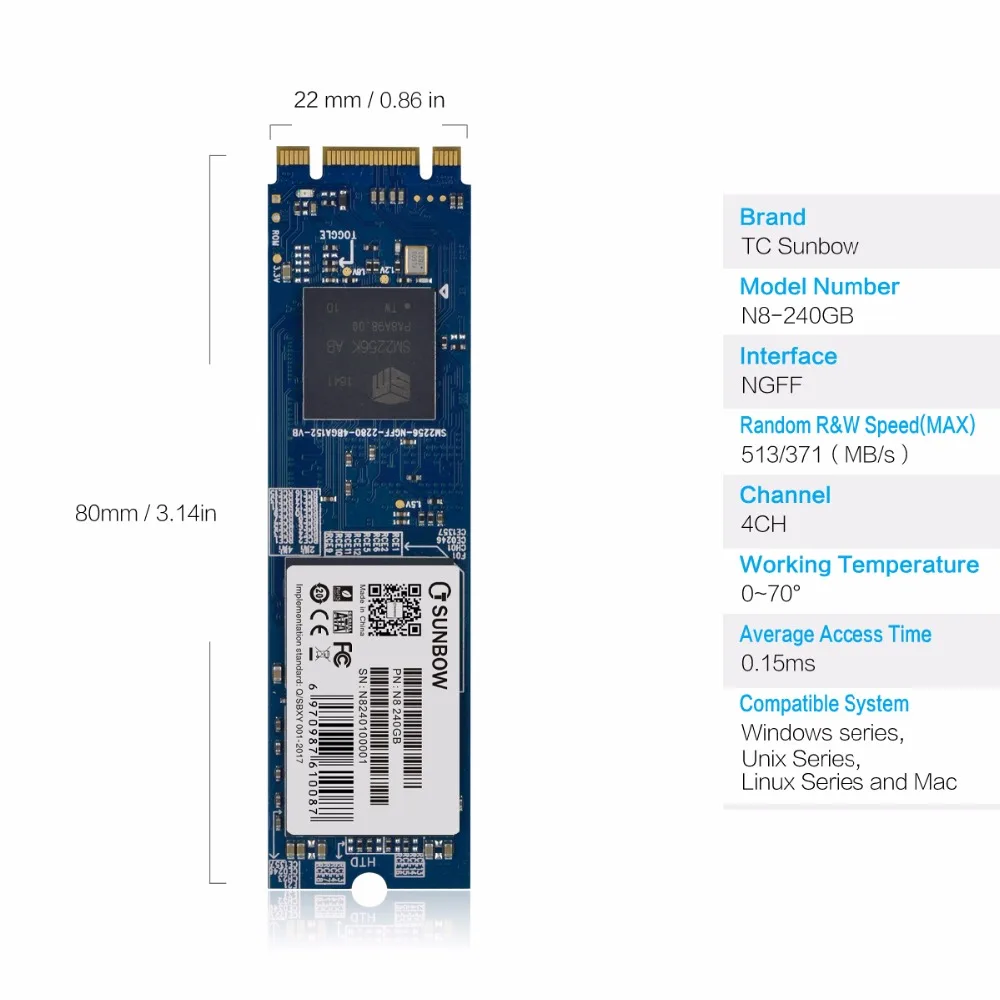 TC-SUNBOW N8-240GB SSD M.2 22*80 240 ГБ 256 ГБ SATA3(6,0 ГБ/сек.) сигнал Внутренний твердотельный накопитель для записная книжка обновления