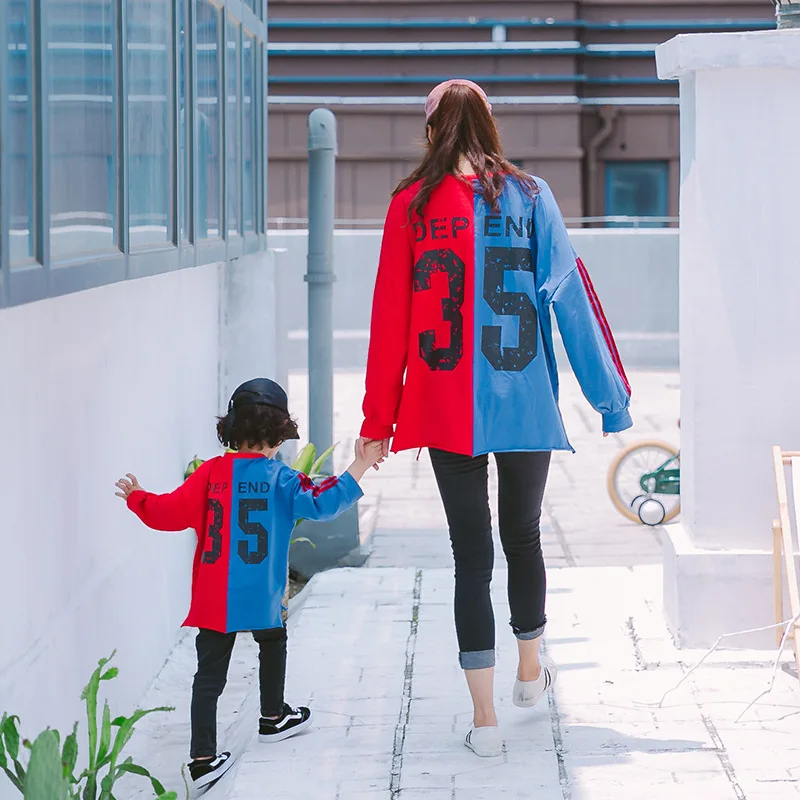 Casual Mother Son Family Matching Clothes Autumn Pure Cotton Patchwork Long Sleeve Mom and Daughter Sweatshirt Outfit for Girls (5)