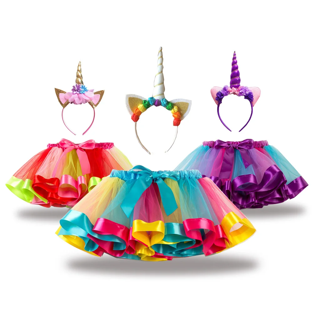 

Unicorn Skirt for Girls Free Headband Princess Tutu Skirt Rainbow Kids Party Tutu Costumes Ball Gowns Girls Clothes