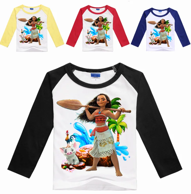 

2018 Moana Costume Long Sleeve T-shirt Princess Moana Tees Cotton Shirt For Boys Shirt Casual Shirt Baby White Tees Sport Shirt
