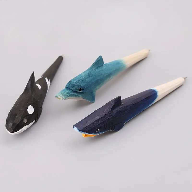 Ручная работа 3D Животные рыба креативная деревянная резная шариковая ручка инструмент для письма канцелярские товары школьные подарки для студентов
