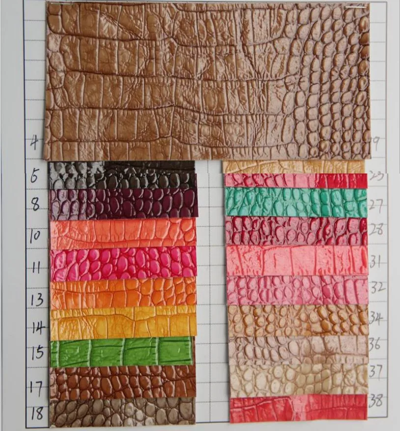 

Factory wholesale PU leatherette alligator grain leather glossy crocodile pattern artificial leather fabric material