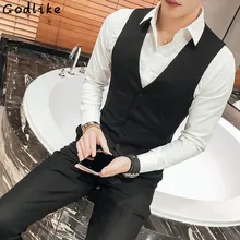 GODLIKE 2017 Classic Men Suit Vest Wedding Groomsmen Waistcoat Formal Business Profession Clothes Dress Slim Casual Vest Male