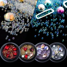 10 видов конструкций блеск для ногтей, икра, бусины, блестящие стразы, смешанные металлические кольца, украшение для ногтей, Кристальный жемчуг, AB драгоценные камни, шпильки CH073