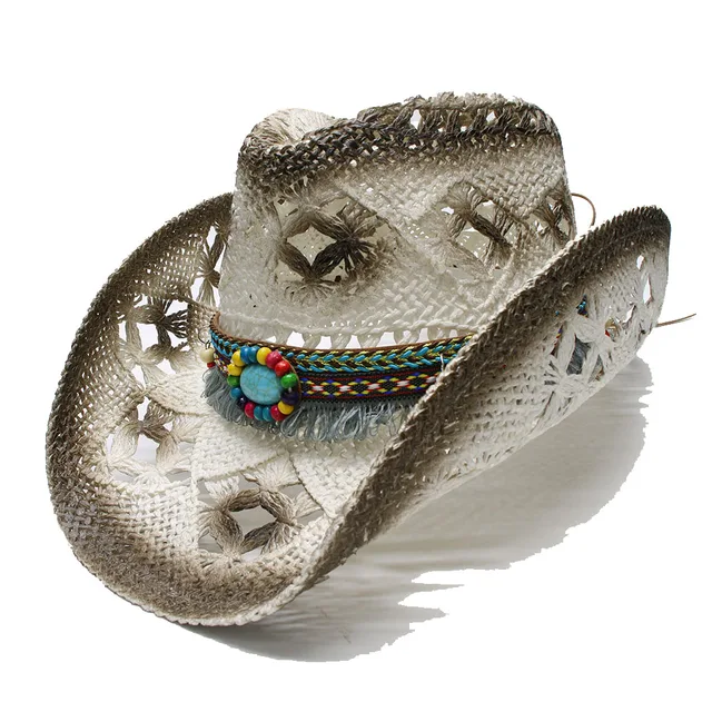 Luckylianji Women S Men Uni Vintage Wide Brim Straw Sun Beach Luckylianji Women S Men Uni Vintage Wide Brim Straw Sun Beach Cowboy Hat Tel Turquoise Braid Leather