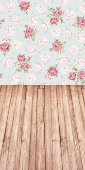 

HUAYI 5x7ft Floral wallpaper and wood floor newborn photography backdrop D-9949