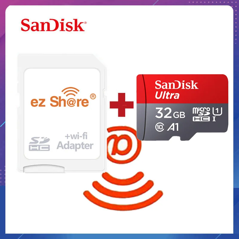 Ezshare беспроводной wifi адаптер+ sandisk Ultra 16 ГБ 32 ГБ класс 10 microsd wifi Беспроводная TF карта Micro SD карта 64 Гб карта памяти - Емкость: 32 Гб