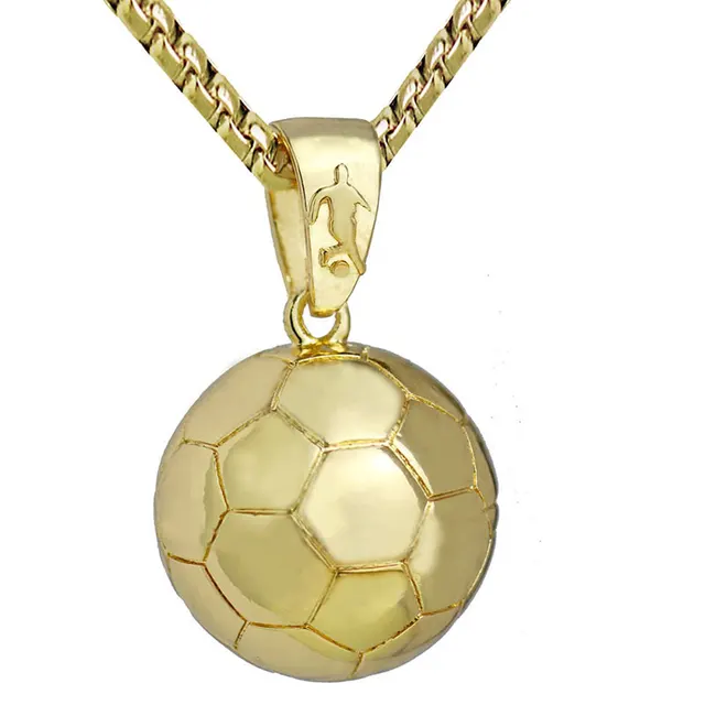 3D Football Soccer Necklace Ball Sports Pendant Gold Stainless Steel