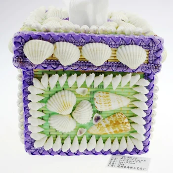 

2017 New Conch Shell Tissue Box Cute Home Car Tissue Case Box Pouch Handmade Knitted Bamboo Conch Shell Rustic Table Tissue Box