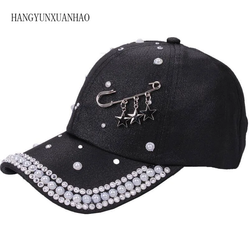 

2018 Women's Novelty Hat New Pearl Cap Custom Design Star Rings Pin Pattern White Black Solid Spring Summer Autumn Female Caps