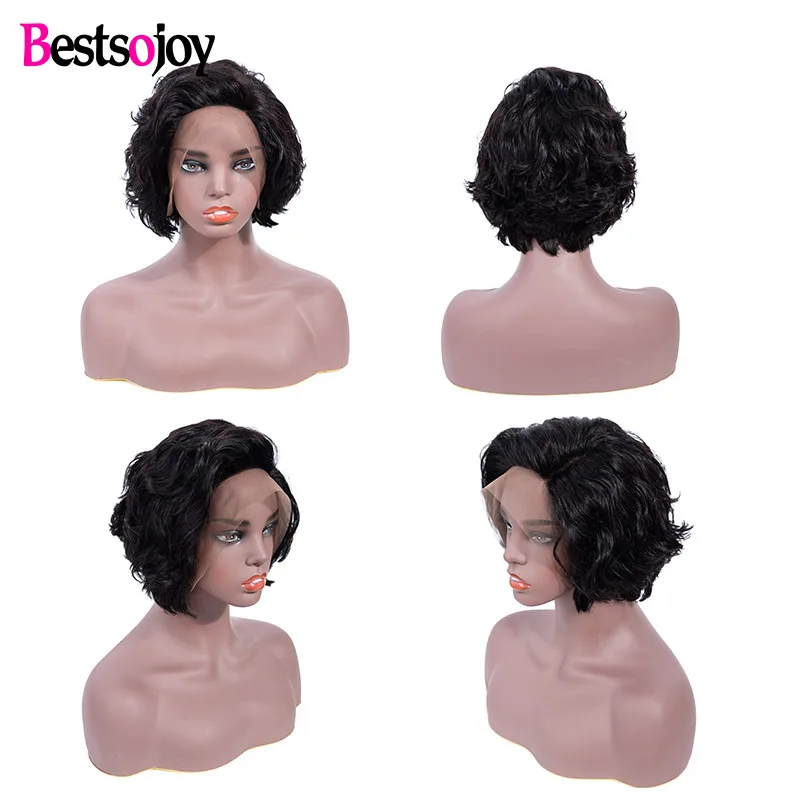 Bestsojoy Короткие вьющиеся боб парик синтетические волосы на кружеве человеческие Искусственные парики для женщин натуральный цвет