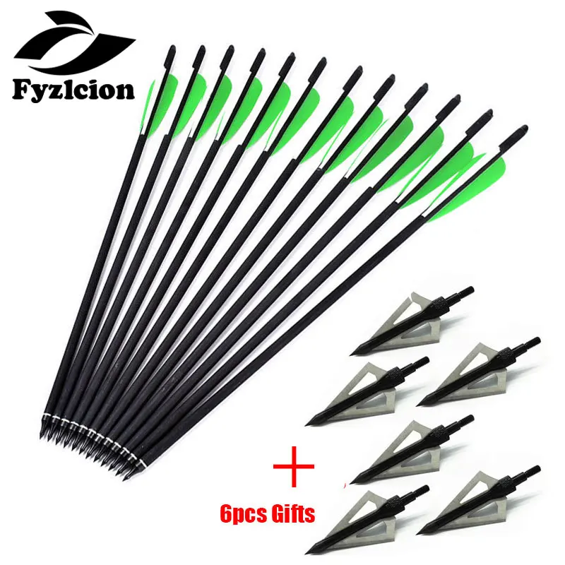 

12pcs Hunting 16inch 18inch 20inch 22inch Crossbow Bolts Carbon Arrow With 4" vanes Feather and Changeable Arrowhead/Tip