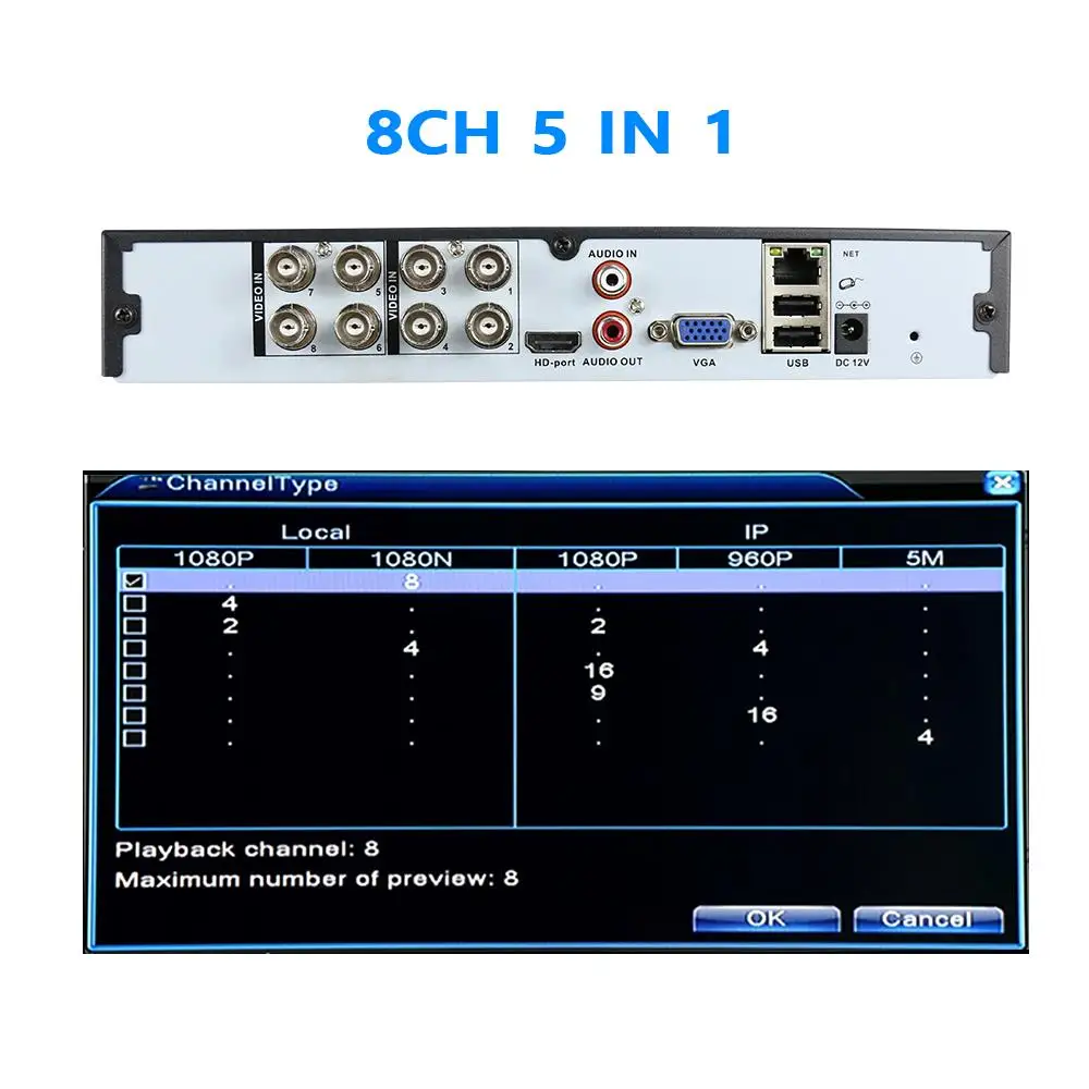 Hiseeu 4CH 960P 8CH 1080P 5 в 1 DVR видео рекордер для AHD камеры аналоговая камера IP камера P2P cctv система DVR H.264 VGA HDMI