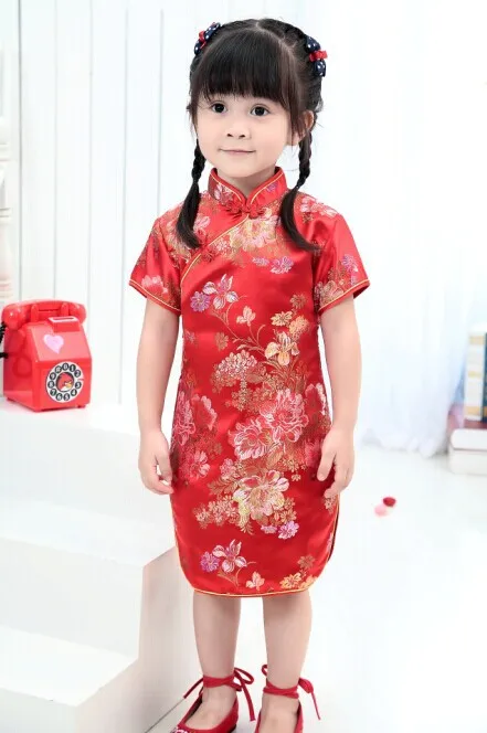 

Free Shipping Cute Qipao Girls' Dresses Kids Chinese chi-pao cheongsam New Year gift Party Children's Clothes