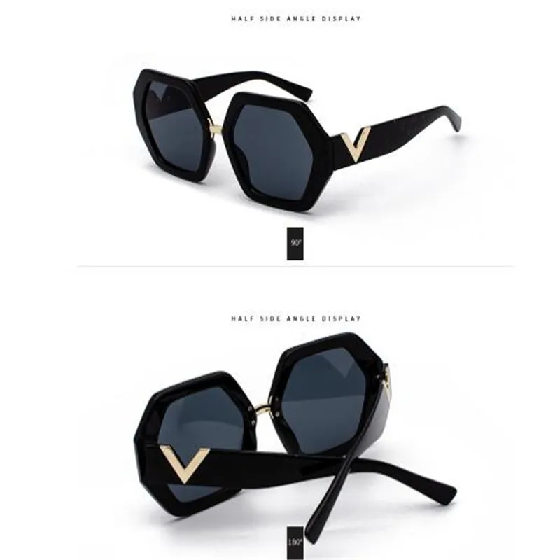Капелус шестиугольные очки женские модные солнечные очки прозрачные плоские очки 1914 - Цвет линз: Black film