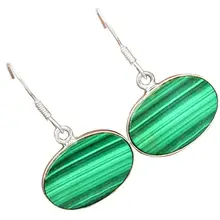 Оригинальные малахитовые серьги из стерлингового серебра 925 пробы, 32 мм, AE1019