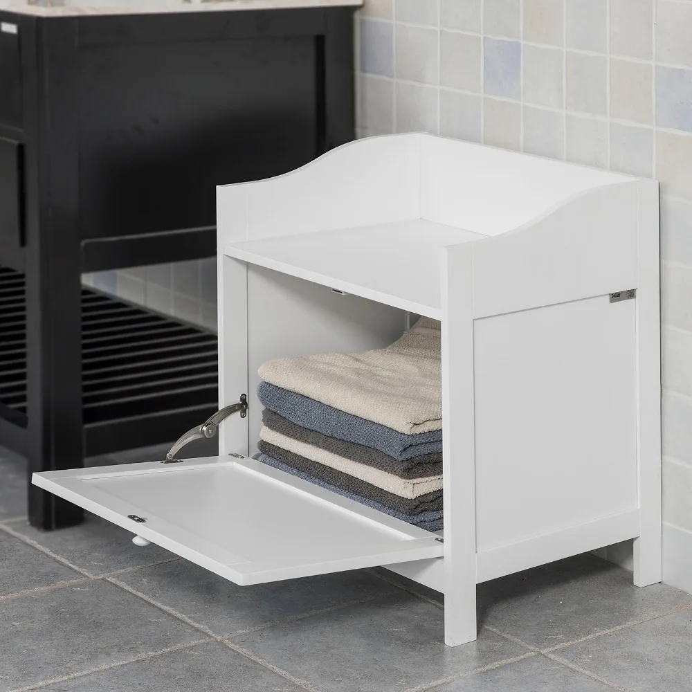 SoBuy FSR51-W خزانة حمام سلة الغسيل صندوق دمي الصدر رف تخزين