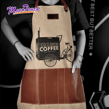 

Coffee Barista Apron For Woman Men Chef Waiter Pattern Canvas Cafe Shop BBQ Hairdresser Aprons Custom Logo Gift Bibs Wholesale