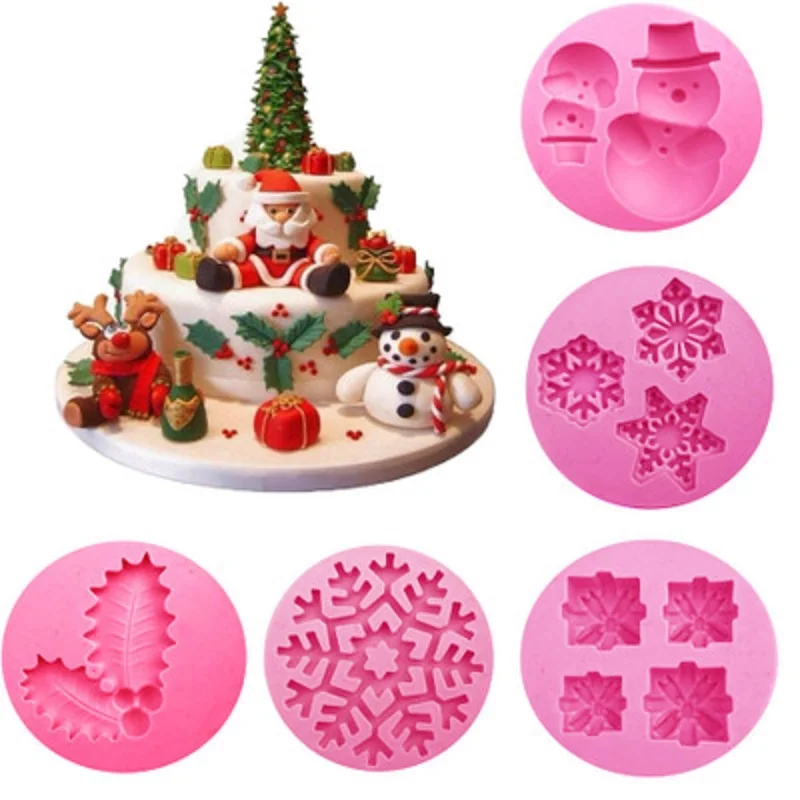 Moule Silicone Christmas Mold Leaves Snowman Snowflake