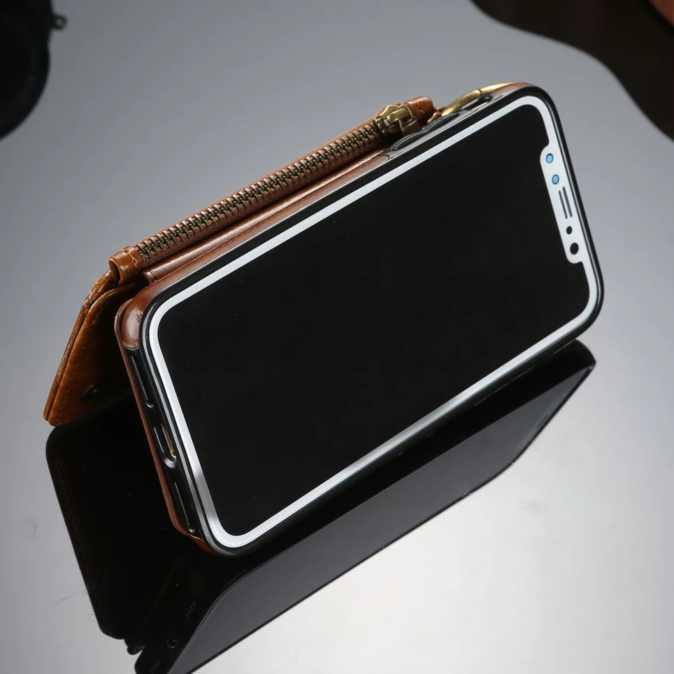 Роскошный чехол-кошелек на молнии для iPhone 7, 8 Plus, 6, 6 S, X, Xs, Max, XR, кожаный чехол для карт, магнитный автомобильный флип-чехол для iPhone XS, сумка для телефона