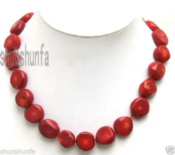 

Free shipping@@@@@GENUINE NATURAL BIG 14-15mm BAROQUE Red Coral Necklace 18