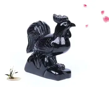 

Natural Stone Obsidian Carved Chinese zodiac Chicken Reiki Healing Crystal Feng Shui Home Office Decorations Furnishing articles