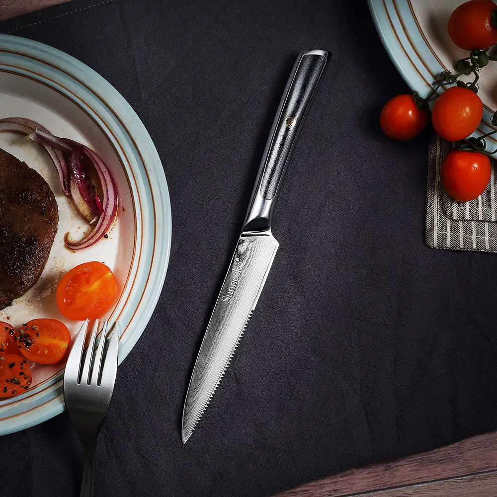 

2018 New SUNNECKO 5'' inch Steak Knife Damascus Japanese VG10 Core Steel Blade Kitchen Knives Sharp Meat Cutter Knife G10 Handle
